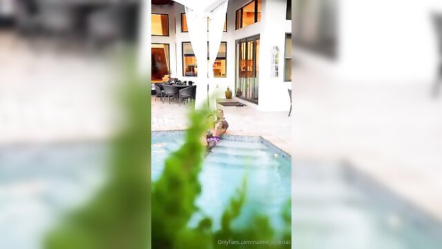 Nadine Kerastas in skimpy bikini at pool with Jason Luv