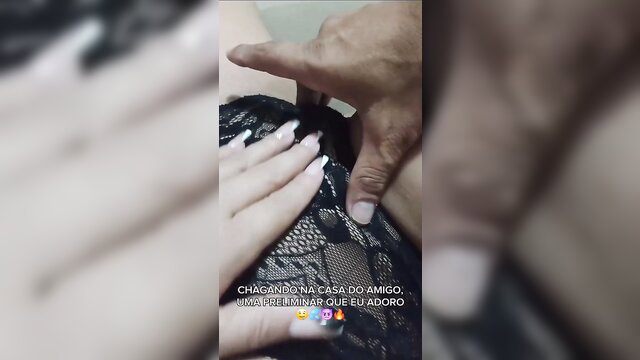 Hotwife in black lace lingerie groped by bull at friend's house