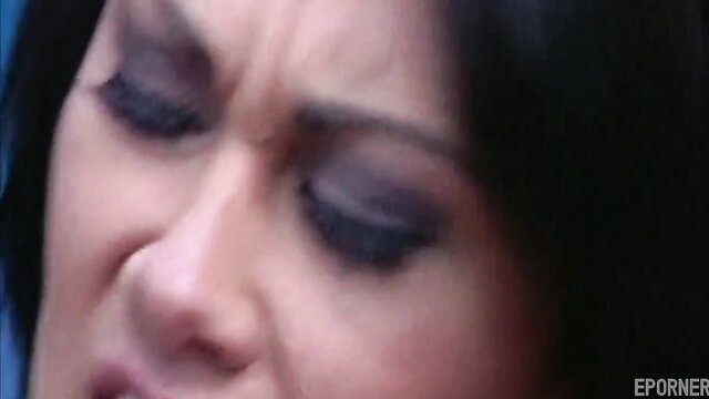 Lustful bimbo closeup face with intense expression in sex video