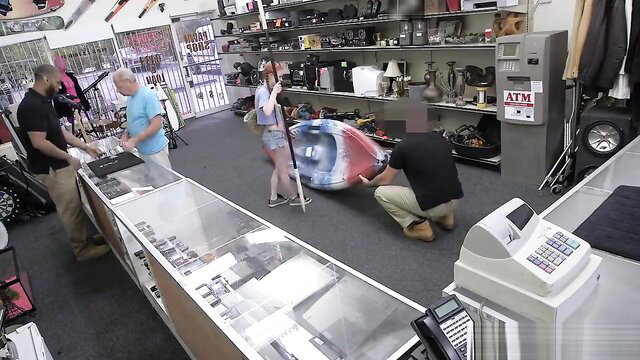 Dolly Little small tits teen in store sex scene with group of men