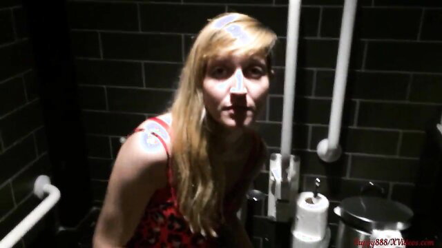 Blonde amateur bends over in bar bathroom for oral and anal sex