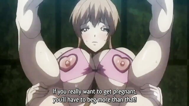 Busty anime teacher flexes huge tits in pink bikini, demands begging to get pregnant