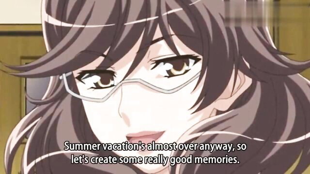 Anime hentai MILF with glasses and long brown hair seduces for summer memories