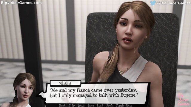 Alika in tight dress talks to Eugene, Biguscer Games adult game