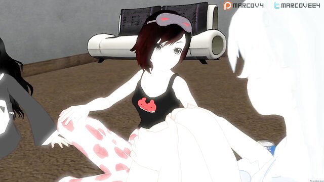 3D hentai sleepover girls in tank tops and pajamas chilling casually