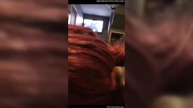 Chantel Royale redhead with big tits in blurry closeup