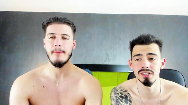 Two hot Latino twinks shirtless in jockstraps, bareback anal cuck scene