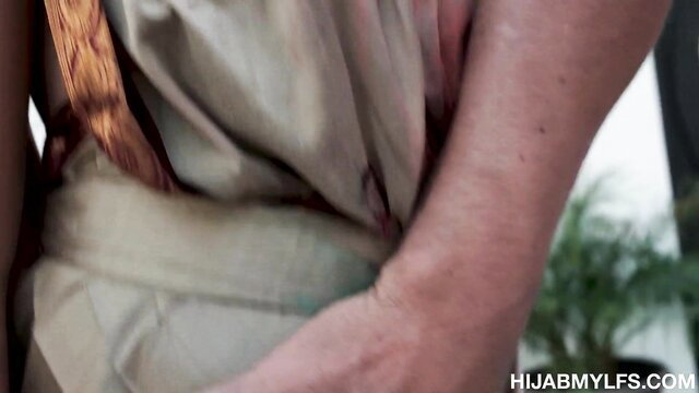 Cheating hijab MILF hot wife pulling down pants exposing pussy