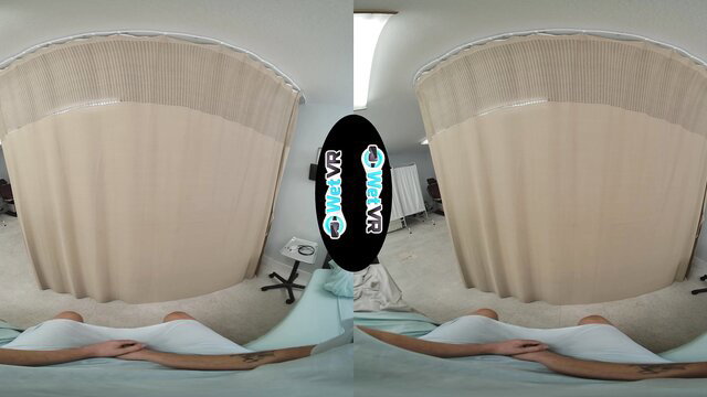 Blonde bombshell lying nude on clinic bed in Wet VR Creampie Clinic