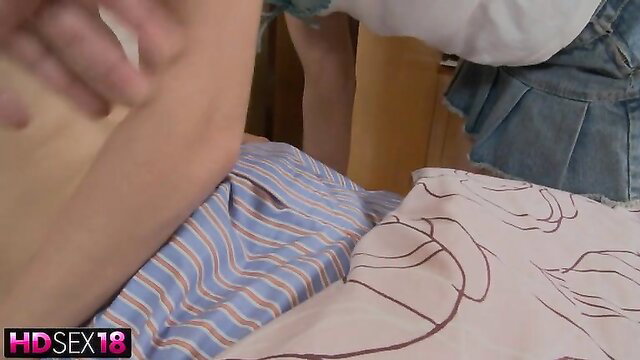 Barely legal blonde teen gets wet pussy penetrated on bed