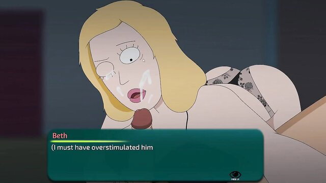 Beth from Rick and Morty hentai with cum on face, big ass in lingerie