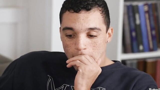 Joey Mills freckled twink thinking pose closeup