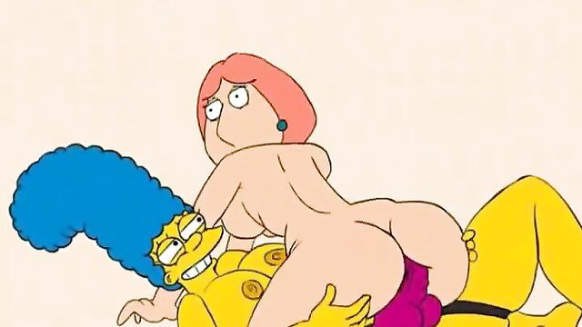 Lois Griffin tribbing Marge Simpson in hot cartoon lesbian sex