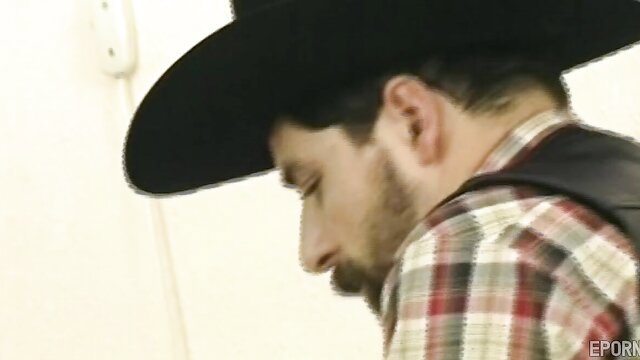Cowboy man in hat and vest profile view, adult video thumbnail