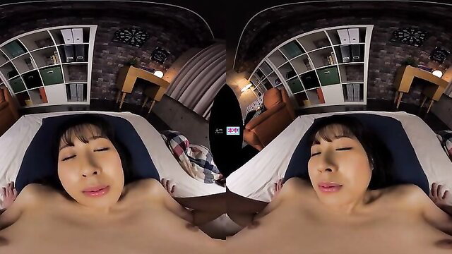 Asian JAV teen babe nude on bed, seductive VR POV closeup tits