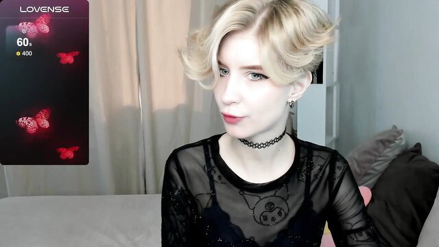 Julescrown blonde young skinny in sheer black lingerie choker