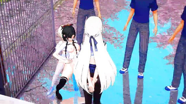 Strinova Sex Academy: Anime girls groped by schoolboys outdoors