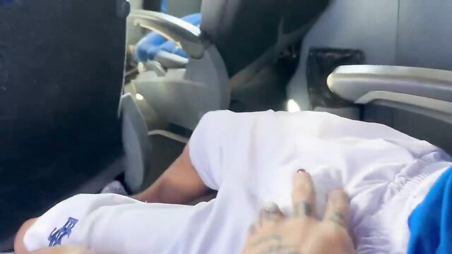 Step cousin's tattooed hand slides down girl's leg in plane seat