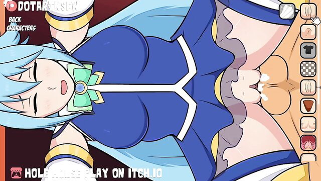 Blue-haired anime girl in doggystyle pregnant sex from Hole House game