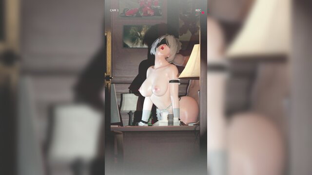 Sexy 2B maid cosplay doll nude pose in 4K, pale skin big tits ass