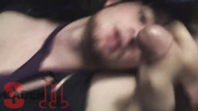 Stoner guy with beard takes Skaden's cumshot to face closeup