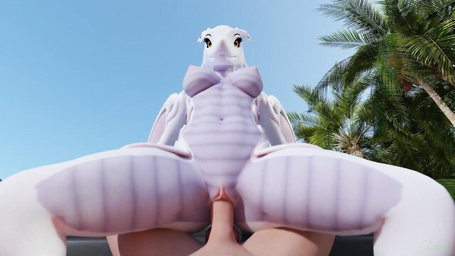 Sexy anthro dragoness Waverly POV dick sitting in tropical outdoor scene
