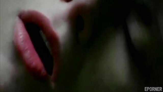 Gorgeous retro babe's open red lips in emotional closeup