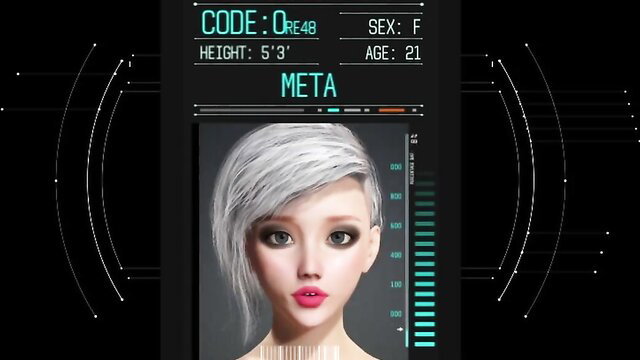 3D animated Meta with silver undercut hair, cyberpunk profile, 5'3" 21yo hentai girl
