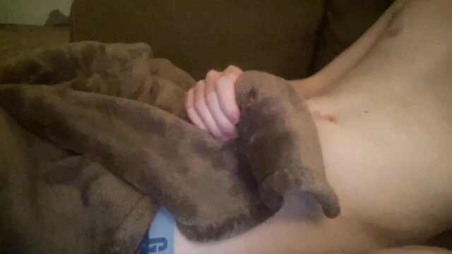 Cuteguy11114 shirtless twink gripping blanket bulge in solo amateur tease