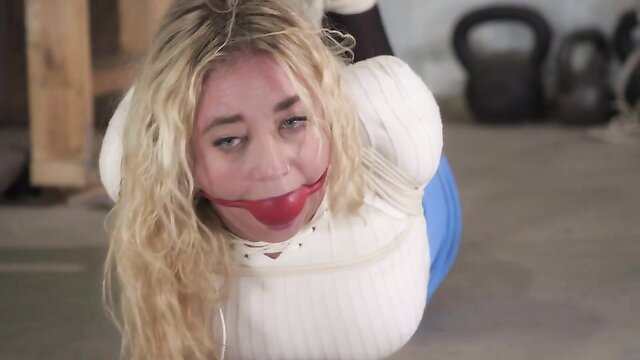 Blonde Zoey Ziptied hogtied gagged in gym wear Futile Struggles