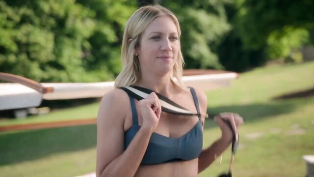 Blonde Malin Akerman in sexy navy bikini top, The Hunting Wives