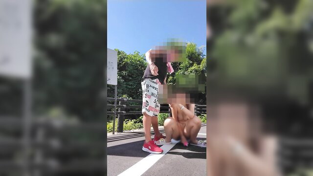 Nude Asian women outdoor parking masturbation, squatting explicit tease