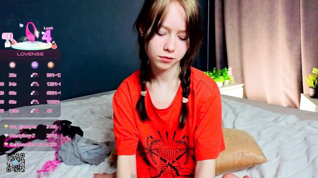 Joyce Murphy shy teen in red shirt pigtails Chaturbate lovense show