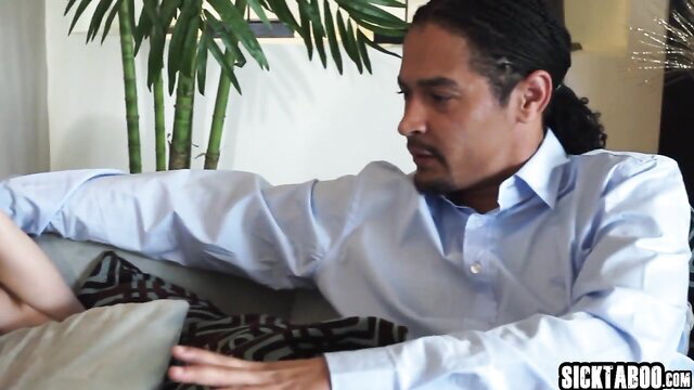 Bliss Dulce with pervy black stepdad on couch, taboo lesson