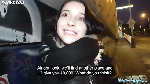 Smiling Czech babe in car offers 10k, Martin Gun public agent tease