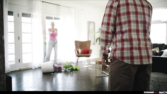 Cherry Kiss in gray yoga pants and sports bra before futa parasite transformation