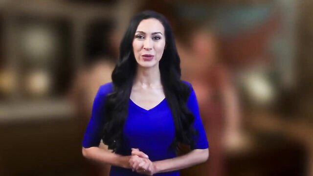 Asian transgender princess mommy in blue dress with nephew in 3D bi threesome