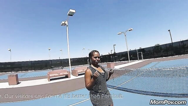 Booty Kiesha in tight dress shakes ass on tennis court POV