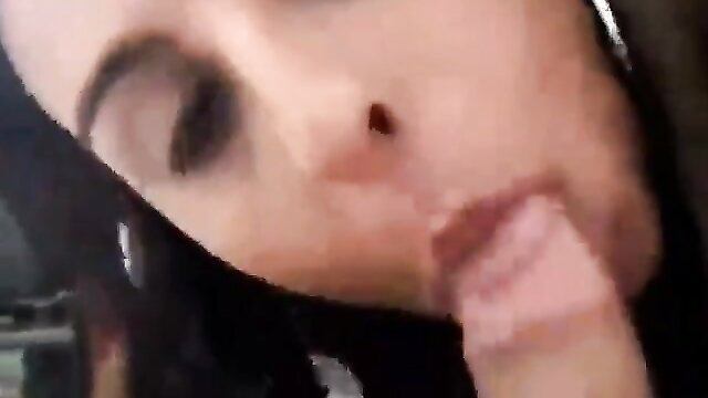 Young Arab beauty with dark hair sucks thick white cock closeup