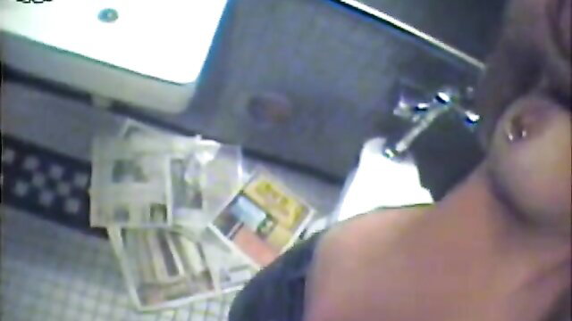 Cute brunette giving head in toilet, cash on floor, Street Blowjobs