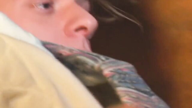 Gauge closeup face with tattoos in slutty babysitter anal DP threesome