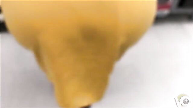 Yellow dress upskirt tease in market, big yellow ass exposed