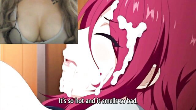 Red-haired hentai teacher with huge tits covered in hot cum