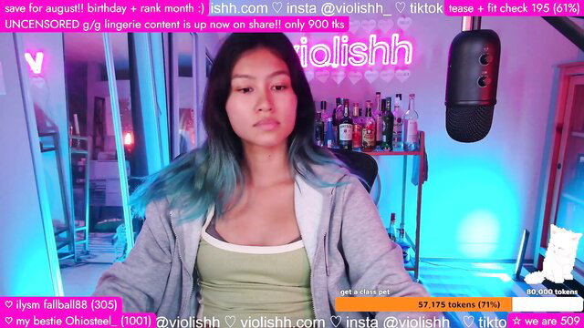 Violishh in hoodie on cam stream, uncensored lingerie tease