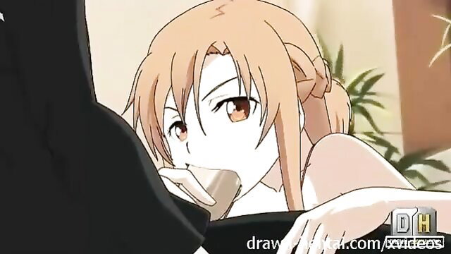Asuna from Sword Art Online hentai sucking cock closeup