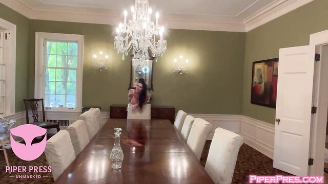 Piper Press busty MILF in elegant white dress at dinner party RP