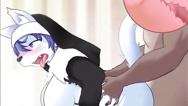 Kemono wolf nun bent over fucked doggystyle by furry beast