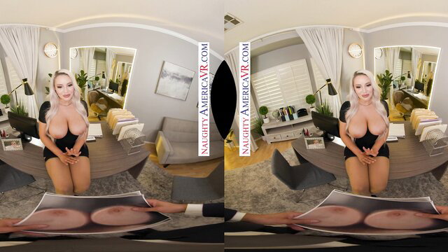 Kylie Page big tits exposed topless on desk in hot office tease