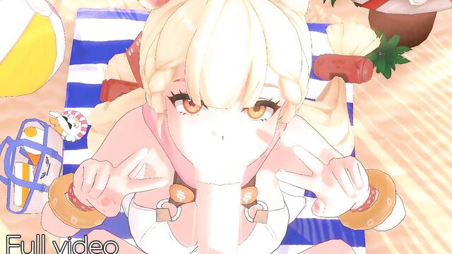 Alice from Zenless Zone Zero blonde anime girl peace signs bikini beach tease