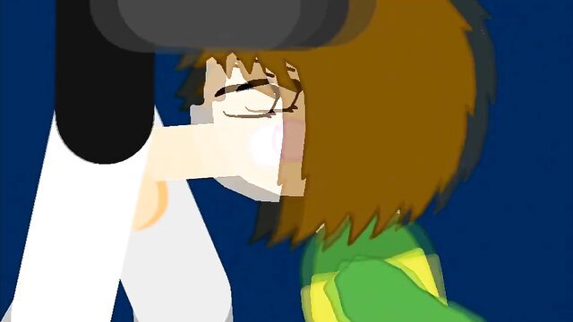 Chara with brown hair kissed by white hand in green top, guards scene